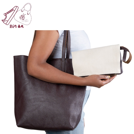 Picture of BIBA Afdera Lined Leather Tote Bag with Matching Pouch.